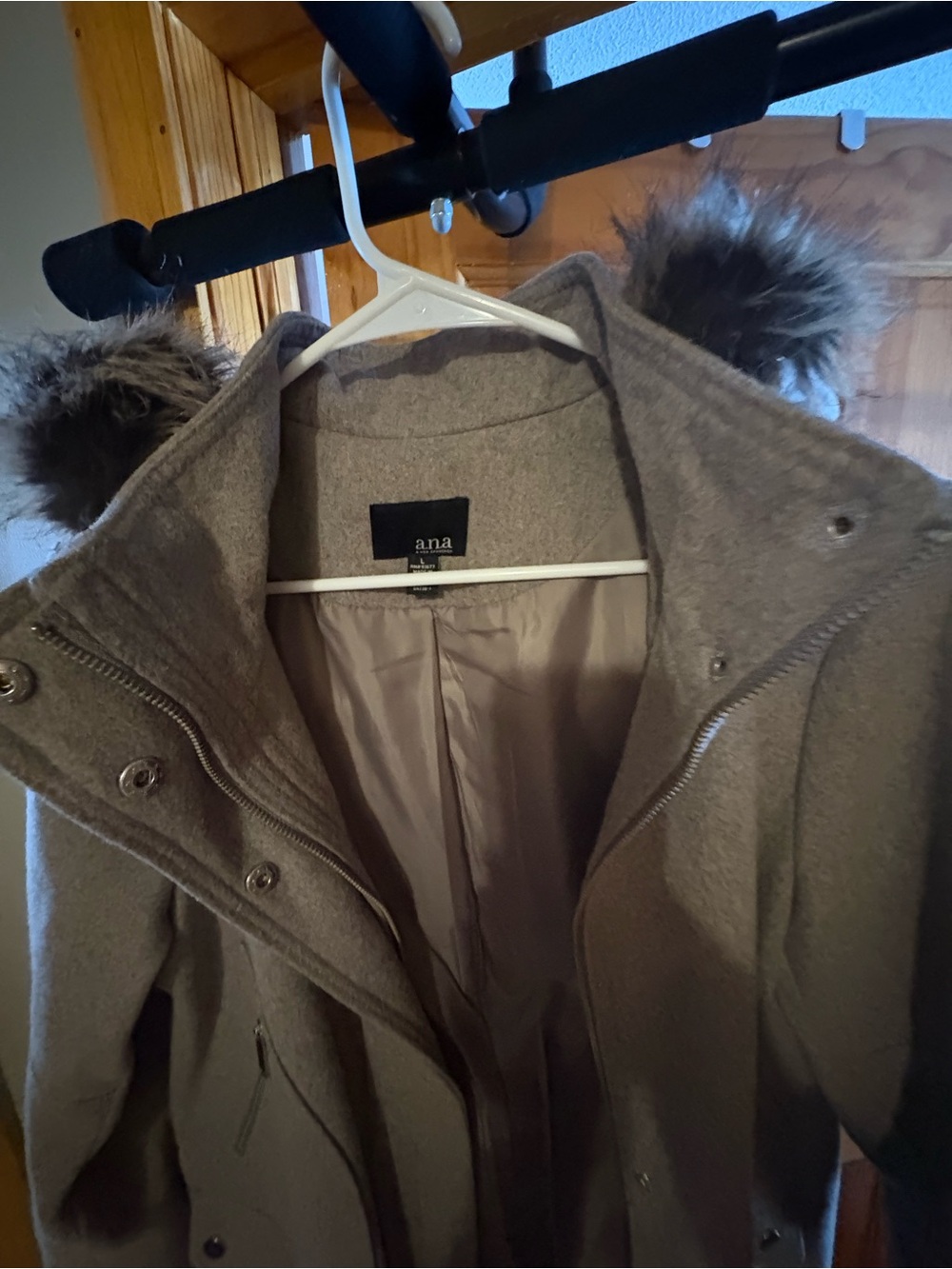 a.n.a Taupe Hooded Trench Coat with Faux-Fur Trim